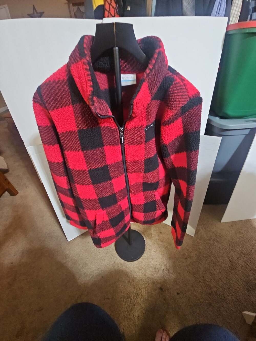 Columbia West Bend Sherpa Full Zip Jacket Size L Red Buffalo Plaid